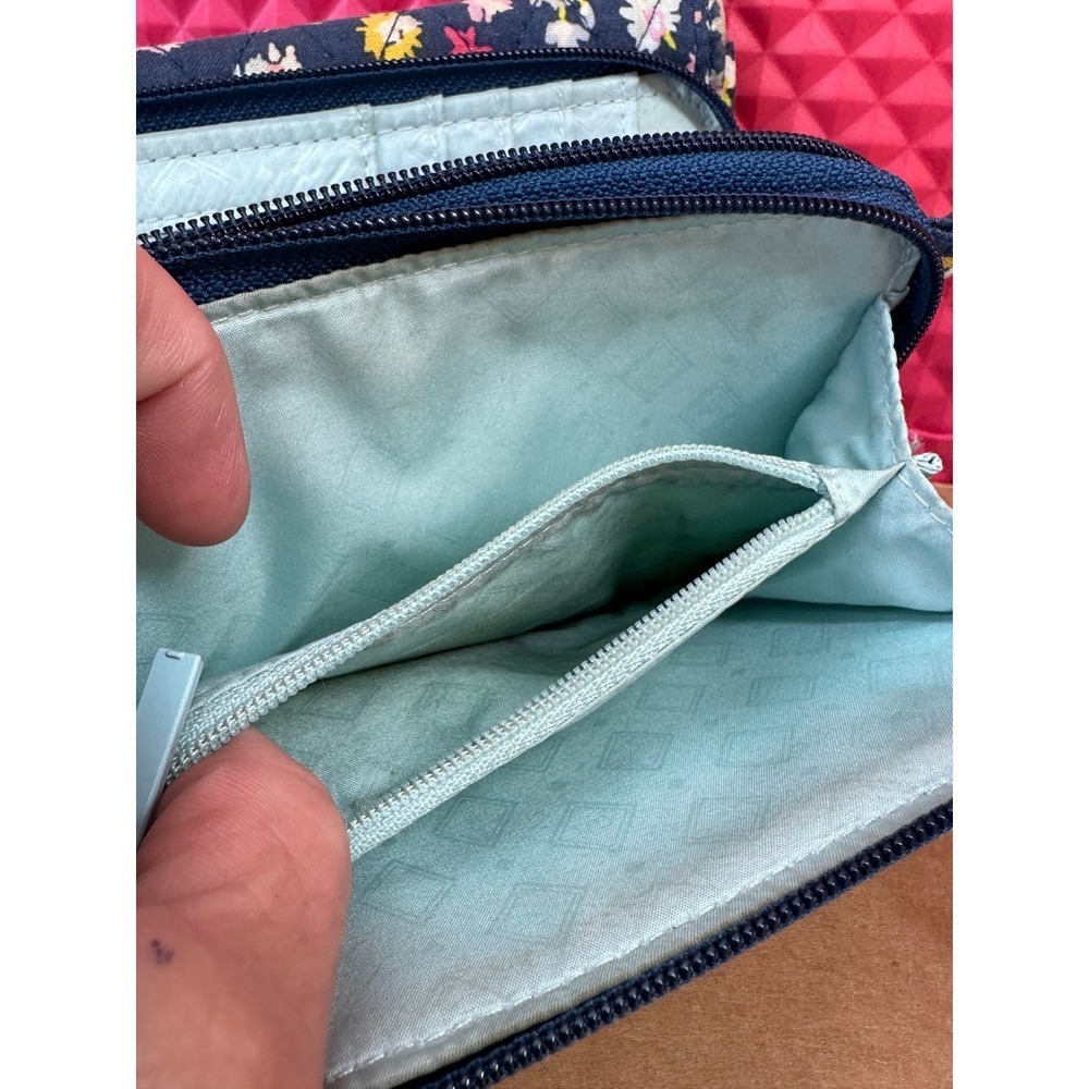 Vera Bradley Quilted Floral RFID Crossbody Wallet Bag Navy Blue - Picture 5 of 13